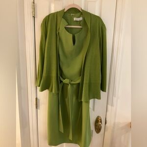 Kasper Apple Green Dress and Cardigan Set Size 16